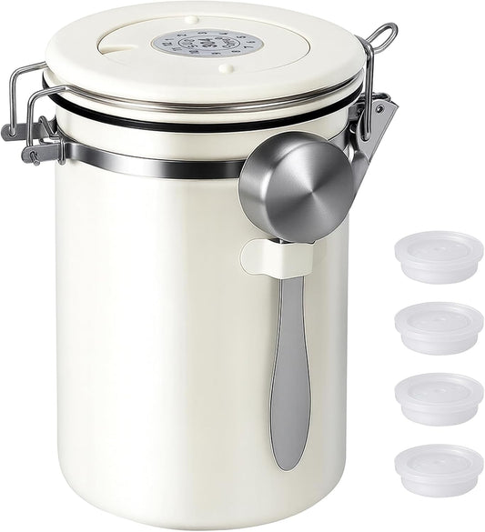 Stainless Steel Coffee Canister - 22OZ Airtight Coffee Bean Storage Grounds Container Holder with Date V1258-DP02-WO-11