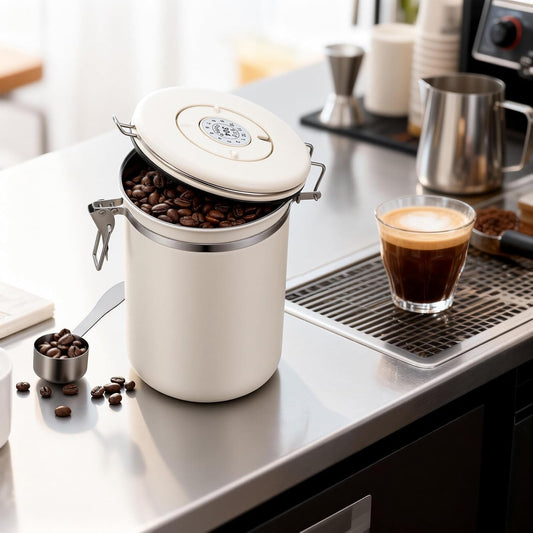 Stainless Steel Coffee Canister - 22OZ Airtight Coffee Bean Storage Grounds Container Holder with Date V1258-DP02-WO-11