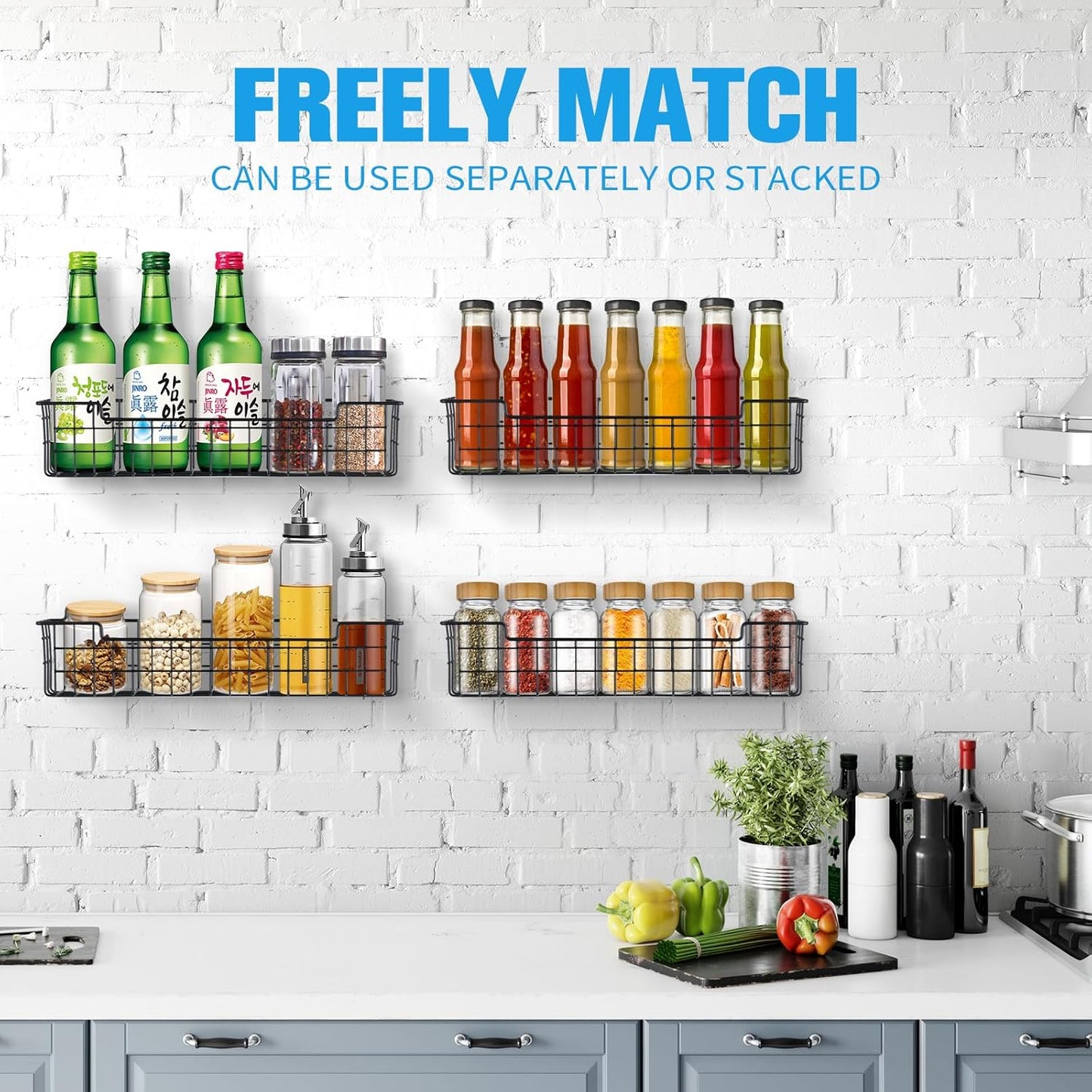 Spice Rack Organizer Wall Mount, Spice Organization Storage Shelf for Cabinet Door, 2 Packs Wall Spice Rack V1258-DP02-WO-110