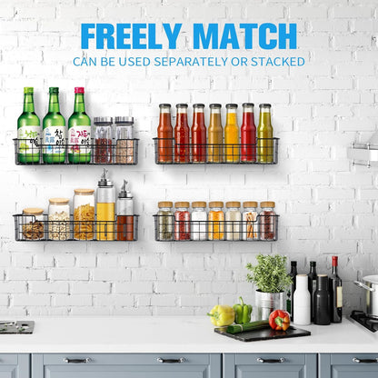 Spice Rack Organizer Wall Mount, Spice Organization Storage Shelf for Cabinet Door, 2 Packs Wall Spice Rack V1258-DP02-WO-110