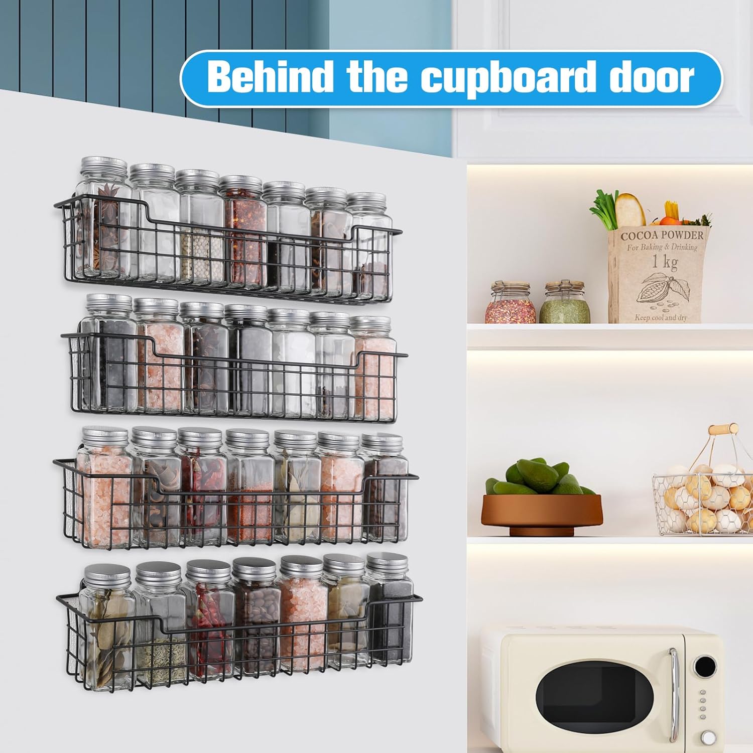 Spice Rack Organizer Wall Mount, Spice Organization Storage Shelf for Cabinet Door, 2 Packs Wall Spice Rack V1258-DP02-WO-110