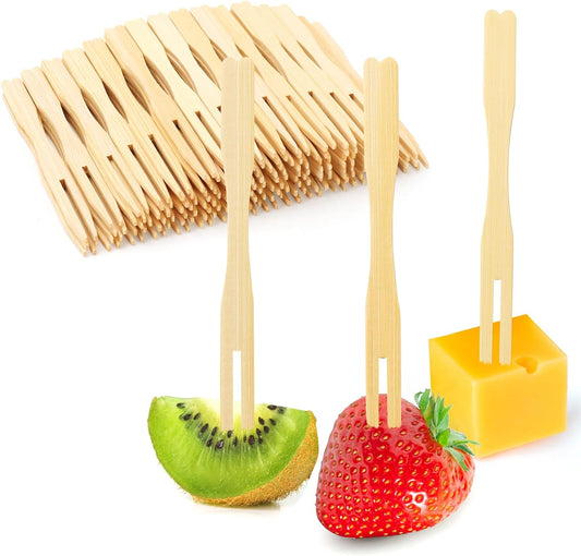 400 Bamboo Appetizer Forks, 3.5 Inch Mini Bamboo Forks for Charcuterie Boards Accessories, Fancy Toothpicks V1258-DP02-WO-1101