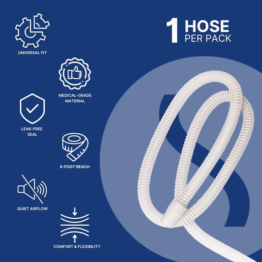 CPAP Hose Universal Tubing (6 ft) - Compatible with CPAP, BiPAP, and BiLevel Machines - Minimizes Mask Leaks, V1258-DP02-WO-1107
