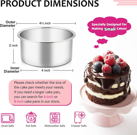 4 Inch Small Cake Pan Set of 3, Stainless Steel Mini Round Smash Cake Baking Pans, Non-Toxic & Healthy, V1258-DP02-WO-1108