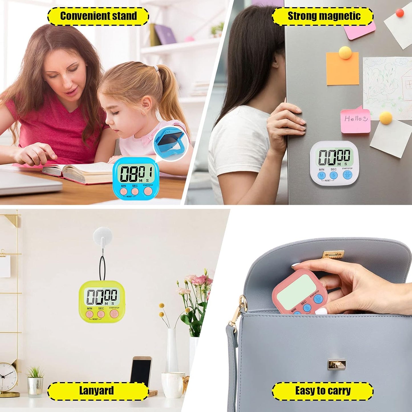 4-Piece Multi-Function Electronic Timer, Learning Management, Suitable for Kitchen, Study, Work, Exercise V1258-DP02-WO-1110
