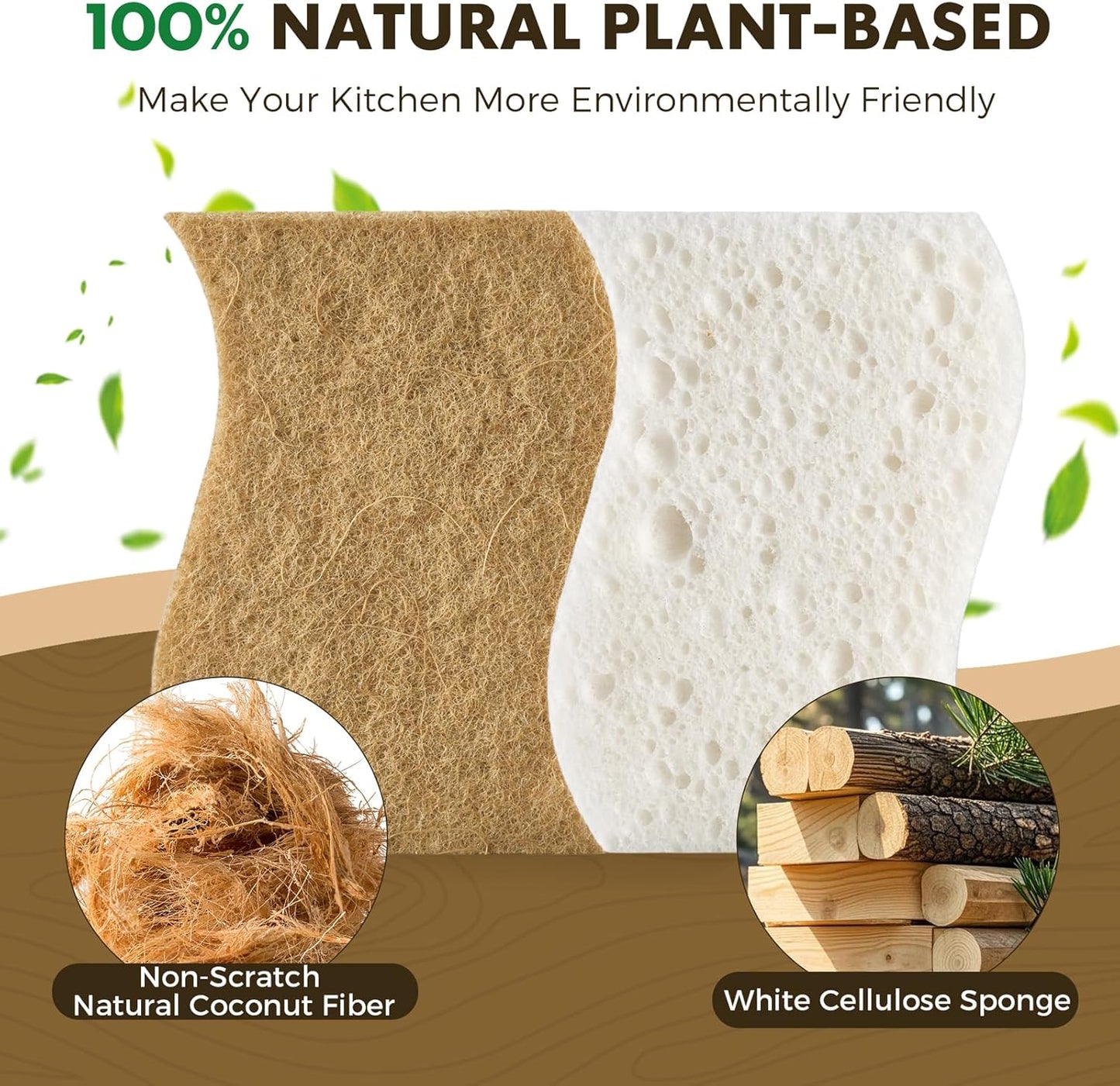 12 Pack Natural Biodegradable Kitchen Non Scratch Sponges,Compostable Plant Based Coconut Cellulose V1258-DP02-WO-1111