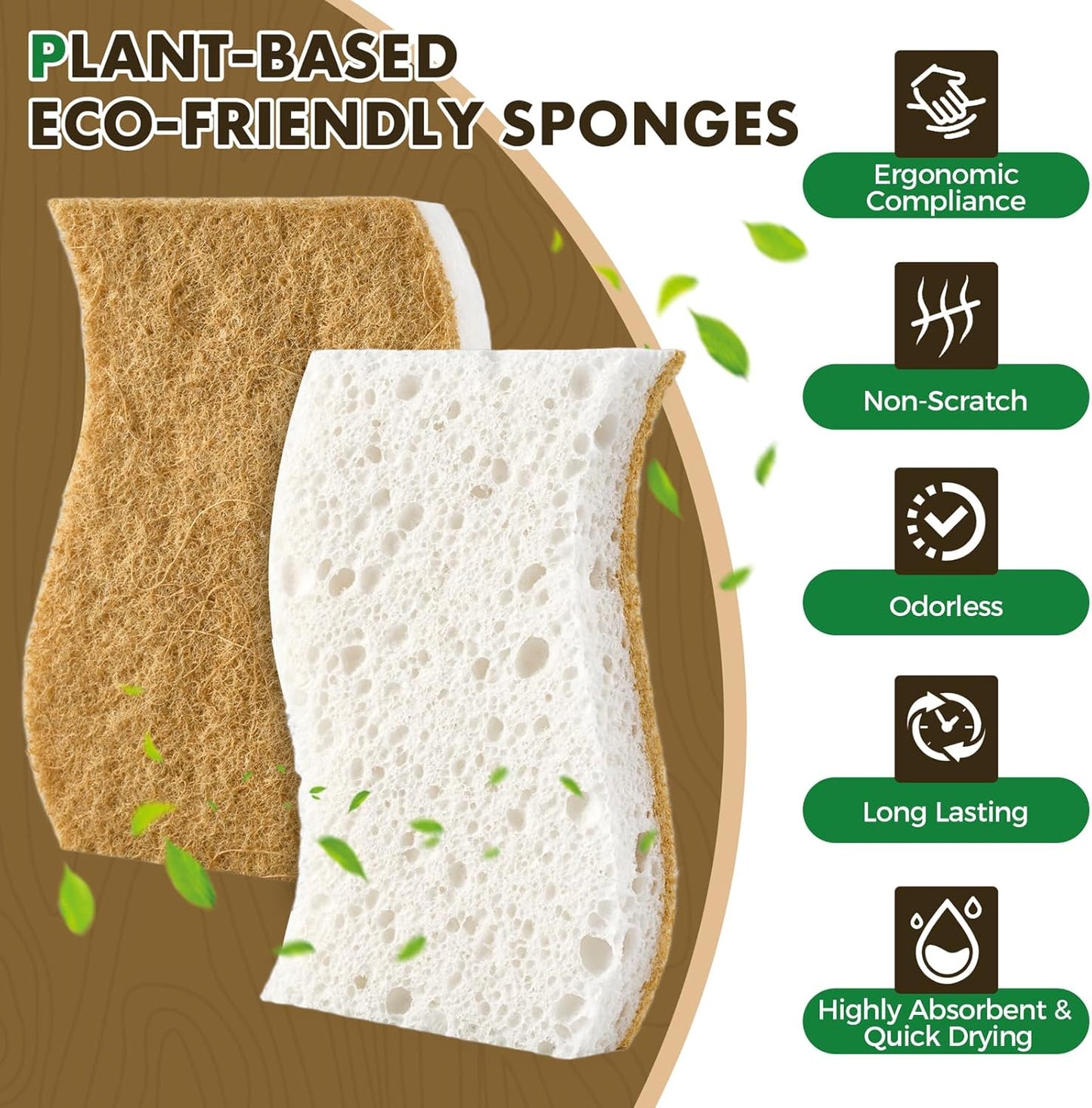 12 Pack Natural Biodegradable Kitchen Non Scratch Sponges,Compostable Plant Based Coconut Cellulose V1258-DP02-WO-1111