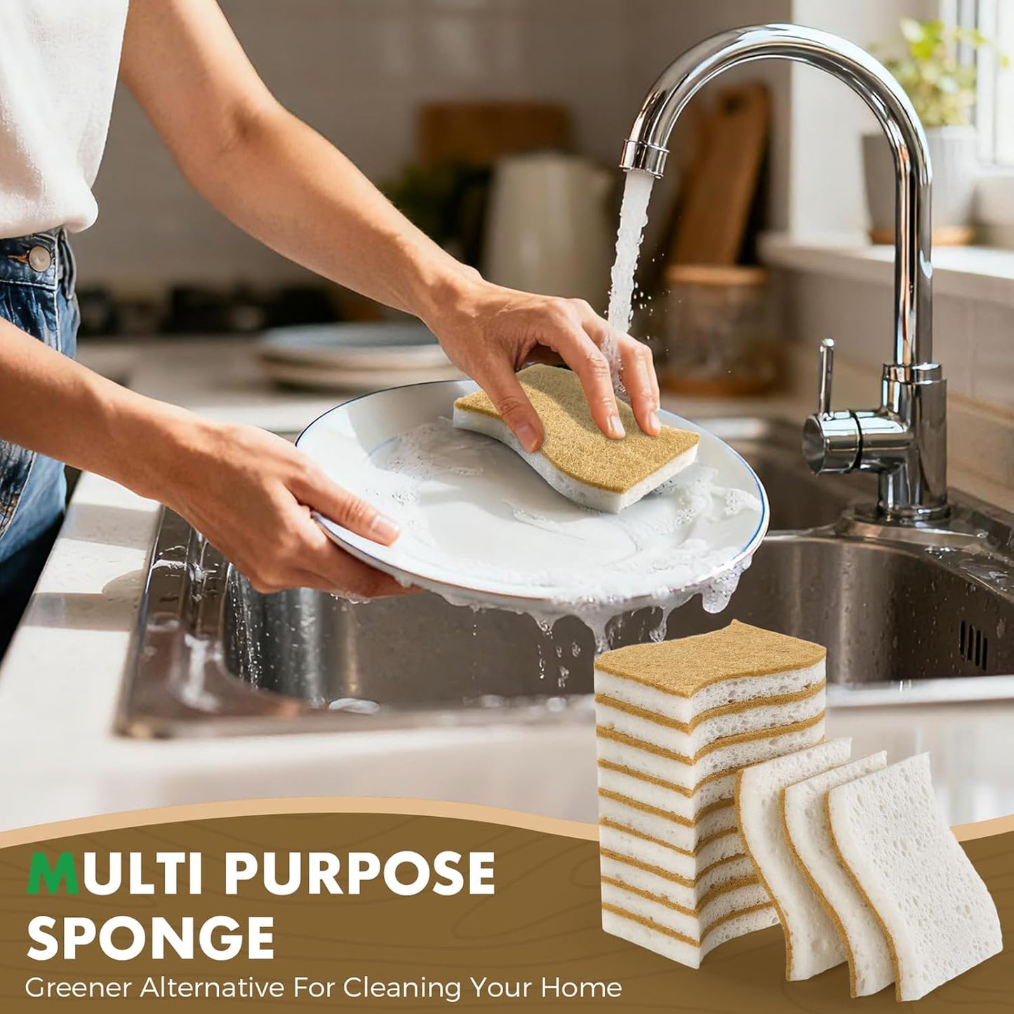 12 Pack Natural Biodegradable Kitchen Non Scratch Sponges,Compostable Plant Based Coconut Cellulose V1258-DP02-WO-1111