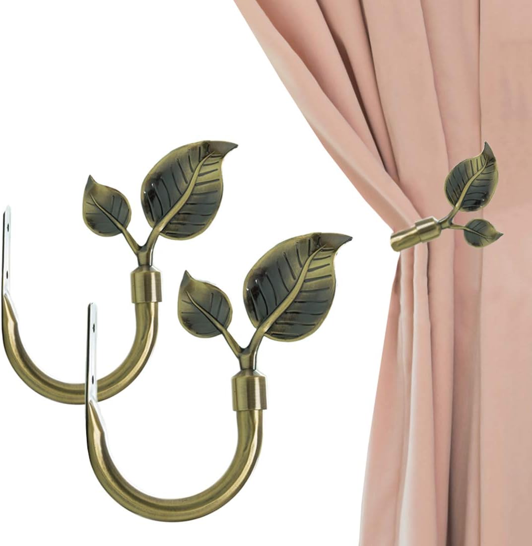 Leaf Shaped Curtain Tieback Holdbacks 2pcs, Handmade Metal Curtain Side Holders for Wall, Curtain Hook Pull V1258-DP02-WO-1112