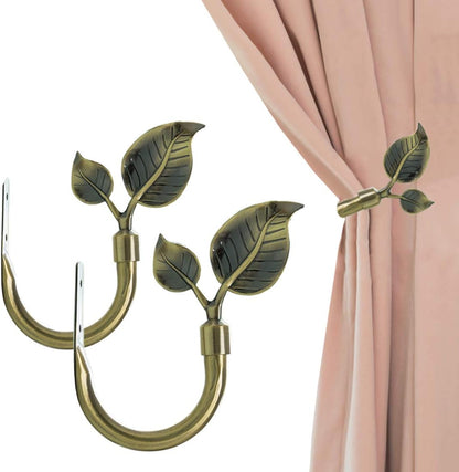 Leaf Shaped Curtain Tieback Holdbacks 2pcs, Handmade Metal Curtain Side Holders for Wall, Curtain Hook Pull V1258-DP02-WO-1112