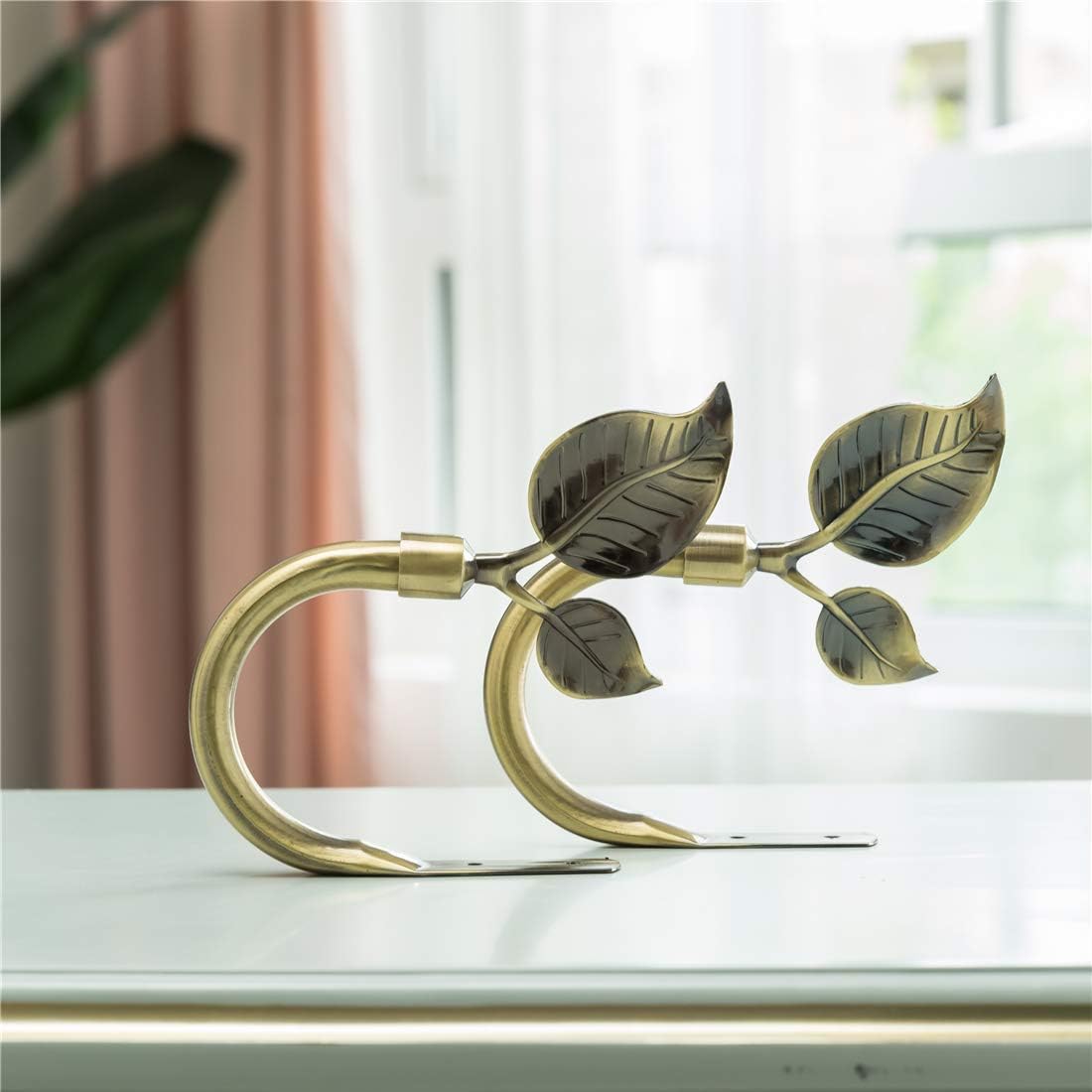 Leaf Shaped Curtain Tieback Holdbacks 2pcs, Handmade Metal Curtain Side Holders for Wall, Curtain Hook Pull V1258-DP02-WO-1112