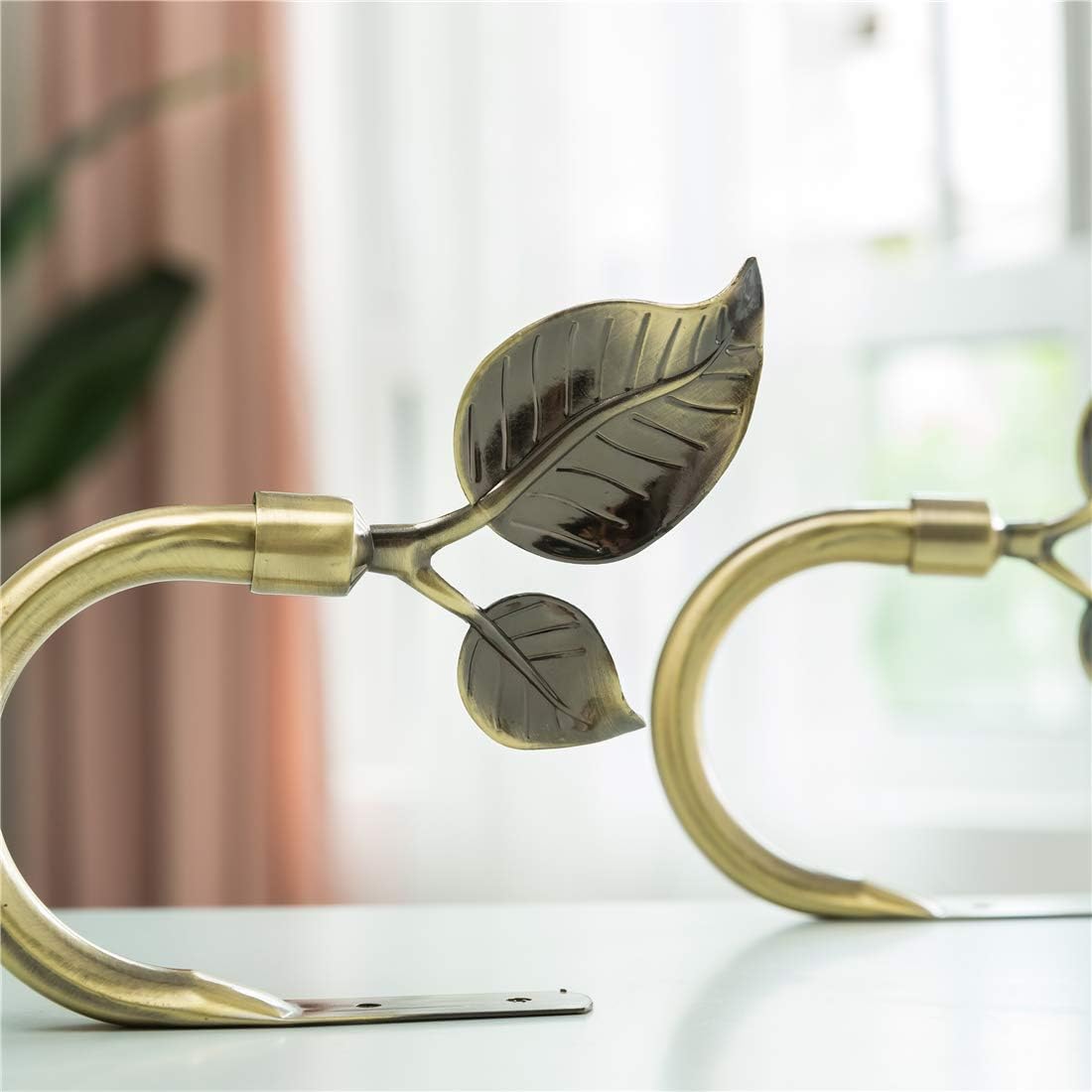 Leaf Shaped Curtain Tieback Holdbacks 2pcs, Handmade Metal Curtain Side Holders for Wall, Curtain Hook Pull V1258-DP02-WO-1112