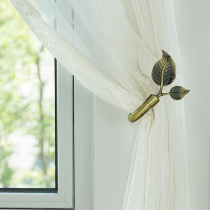 Leaf Shaped Curtain Tieback Holdbacks 2pcs, Handmade Metal Curtain Side Holders for Wall, Curtain Hook Pull V1258-DP02-WO-1112
