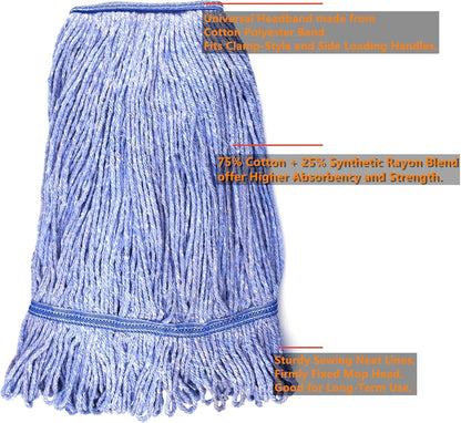String Mop Heads Replacement Heavy Duty Commercial Grade Blue Cotton Looped End Wet Industrial Cleaning Mop V1258-DP02-WO-113