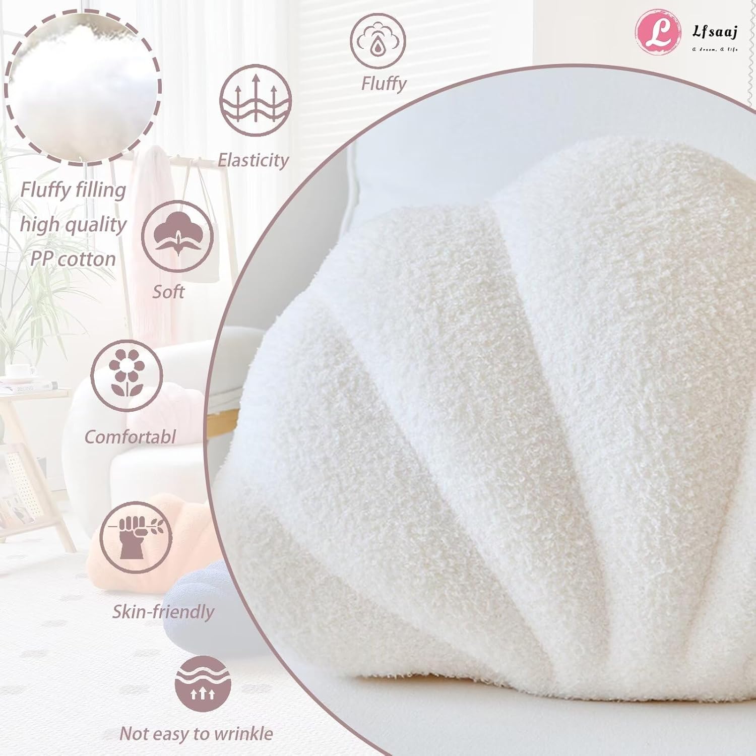 Ivory Seashell Throw Pillows, Shell Shaped Throw Pillows, 13 Inch Soft Home Decorative Pillow Plush Cushion V1258-DP02-WO-115