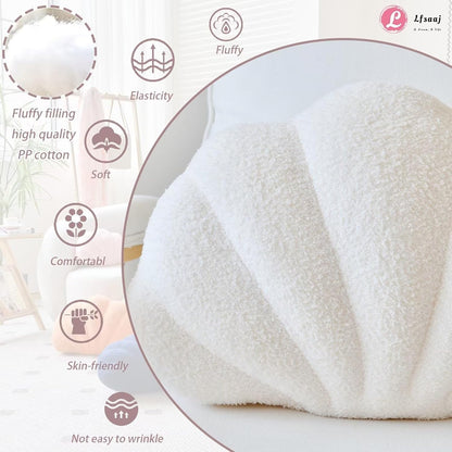 Ivory Seashell Throw Pillows, Shell Shaped Throw Pillows, 13 Inch Soft Home Decorative Pillow Plush Cushion V1258-DP02-WO-115