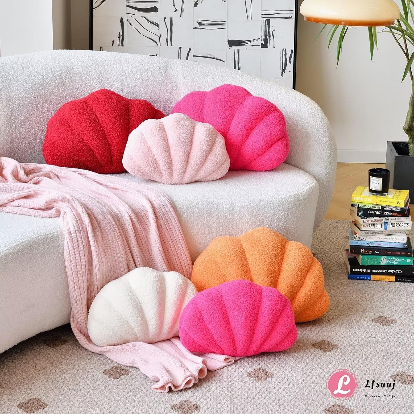 Ivory Seashell Throw Pillows, Shell Shaped Throw Pillows, 13 Inch Soft Home Decorative Pillow Plush Cushion V1258-DP02-WO-115