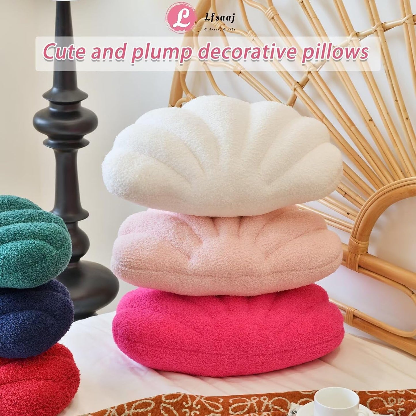 Ivory Seashell Throw Pillows, Shell Shaped Throw Pillows, 13 Inch Soft Home Decorative Pillow Plush Cushion V1258-DP02-WO-115
