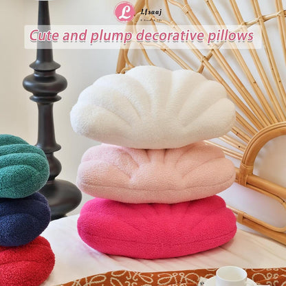 Ivory Seashell Throw Pillows, Shell Shaped Throw Pillows, 13 Inch Soft Home Decorative Pillow Plush Cushion V1258-DP02-WO-115