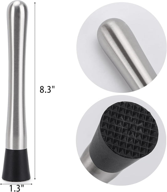 4 Pack Muddlers for Cocktail 304 Stainless Steel Fruit Crusher 8.3" Long Ice Crusher for Bar Party and Home V1258-DP02-WO-117