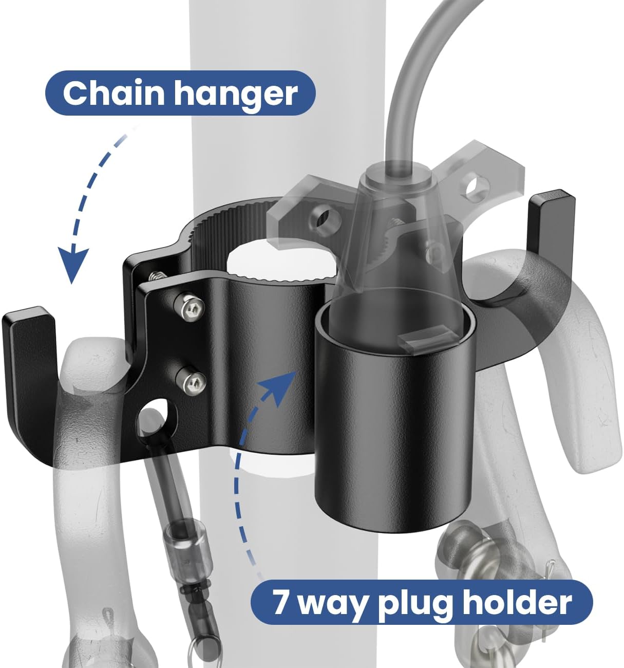 Aluminum Trailer Towing Chain Organizer with 7-Way Plug Holder- Heavy-Duty RV Tongue Jack Accessories V1258-DP02-WO-127