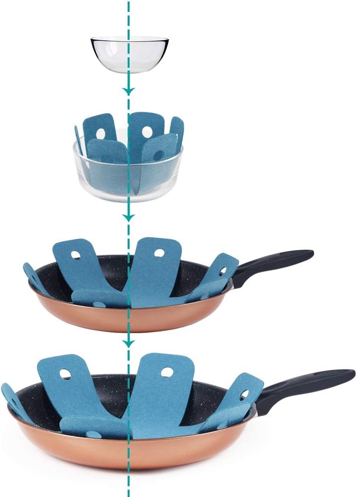 Pot Pan Protectors, Set of 12 and 4 Different Sizes, Larger & Thicker Cyan Pan Protector Pads, Pan Pot V1258-DP02-WO-128