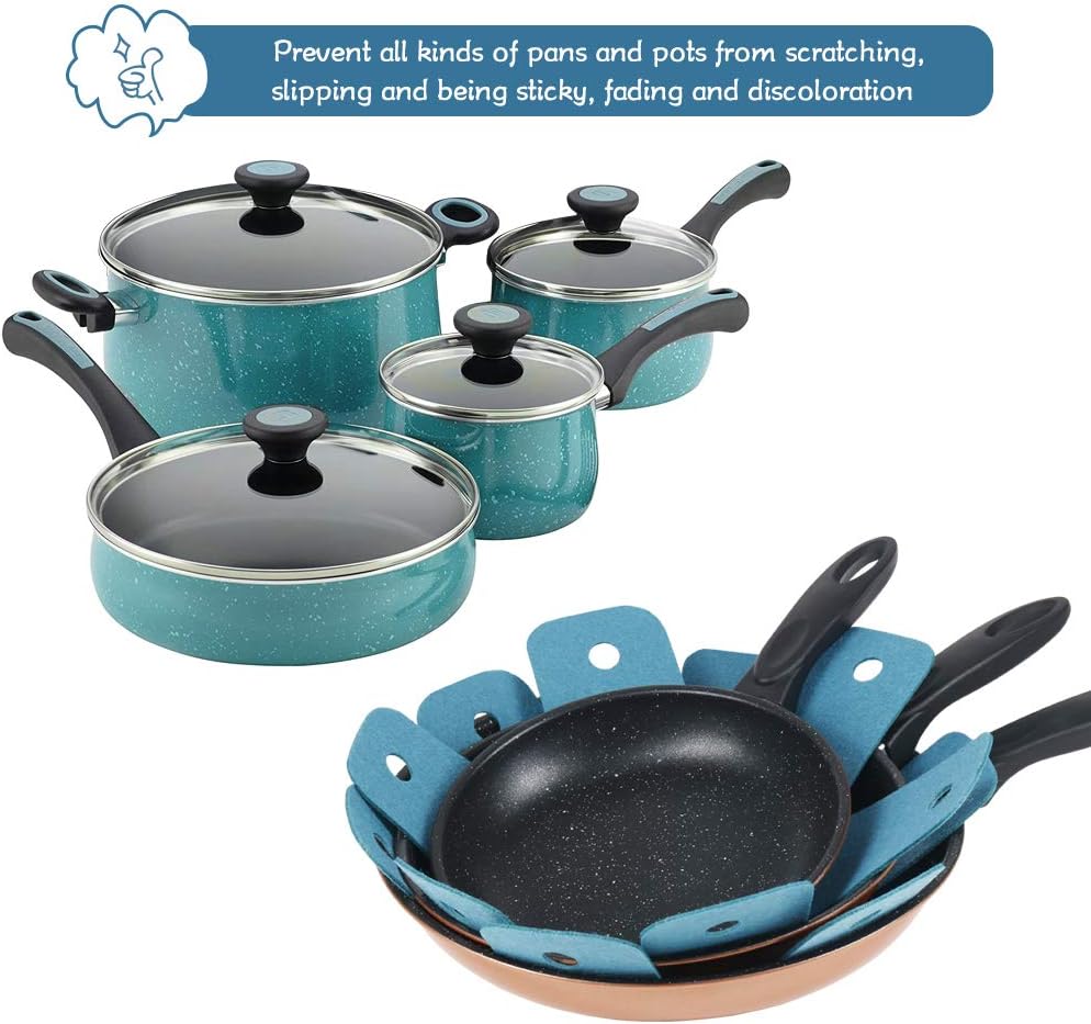Pot Pan Protectors, Set of 12 and 4 Different Sizes, Larger & Thicker Cyan Pan Protector Pads, Pan Pot V1258-DP02-WO-128
