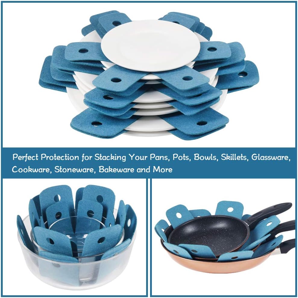 Pot Pan Protectors, Set of 12 and 4 Different Sizes, Larger & Thicker Cyan Pan Protector Pads, Pan Pot V1258-DP02-WO-128