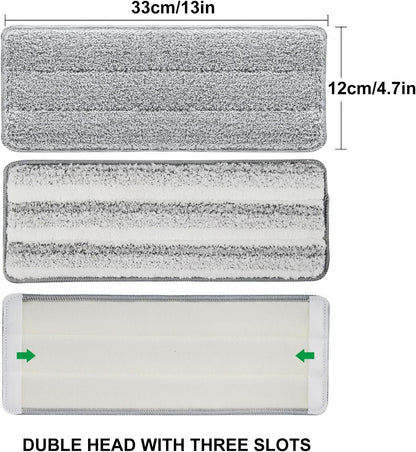 Flat Mop Pads, 3 Pack 13" X 4.9" Microfiber Mop Pad/Refill/Head, Mop Pads Washable Microfiber Squeeze V1258-DP02-WO-14