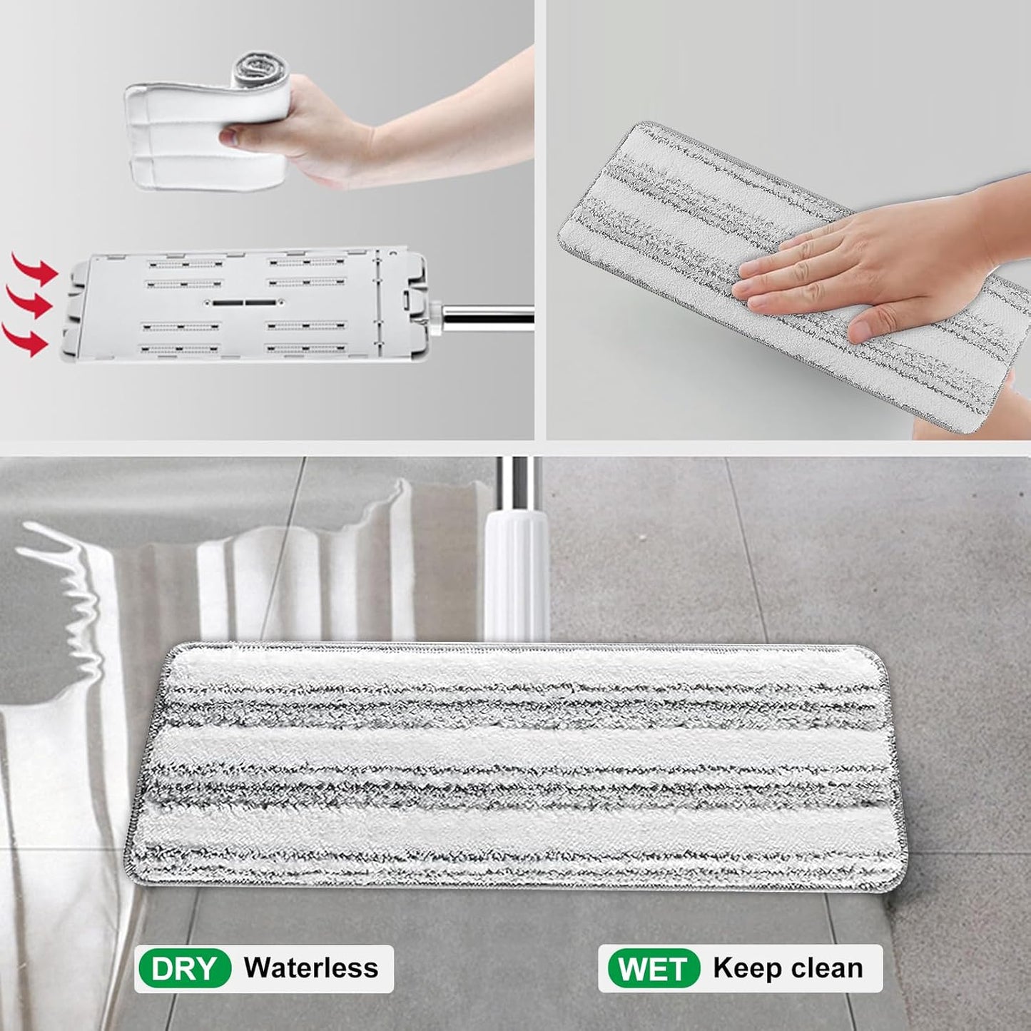 Flat Mop Pads, 3 Pack 13" X 4.9" Microfiber Mop Pad/Refill/Head, Mop Pads Washable Microfiber Squeeze V1258-DP02-WO-14