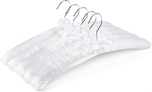 5 Pack 17 Inch Large White Satin Padded Hangers for Women Clothing, Anti Slip Cushioned for Sweaters, Silk V1258-DP02-WO-141