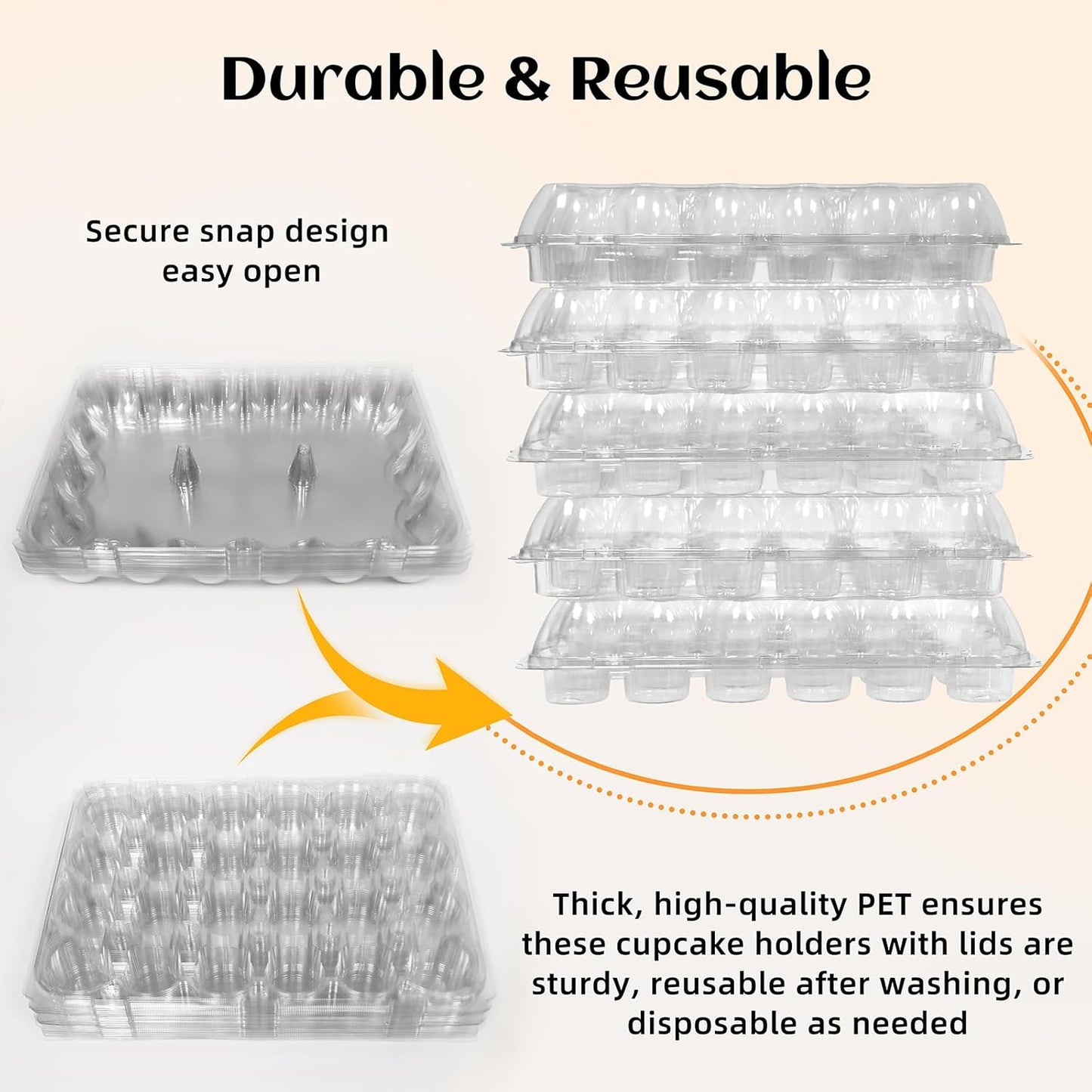 24 Count x 10 Sets Plastic Cupcake Containers, Durable and BPA-Free Cupcake Holder with Lid for Easy V1258-DP02-WO-142