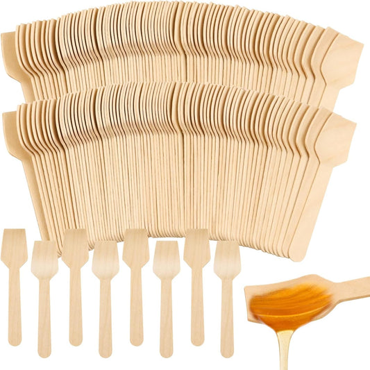 300 Pcs 3.75" Disposable Mini Wooden Tasting Spoons - Bulk Small Wood Spoons for Ice Cream Sampling, Honey, V1258-DP02-WO-151