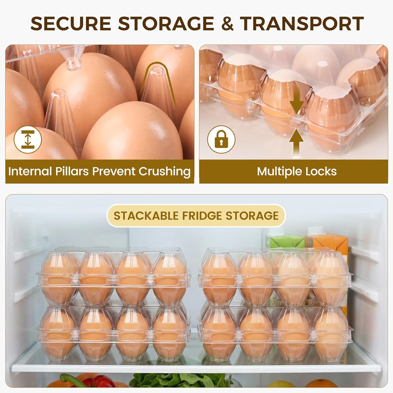 60 PCS 12 Count Plastic Egg Cartons, with 60PCS Date Labels, Clear Reusable Egg Containers Holds for Fresh V1258-DP02-WO-154