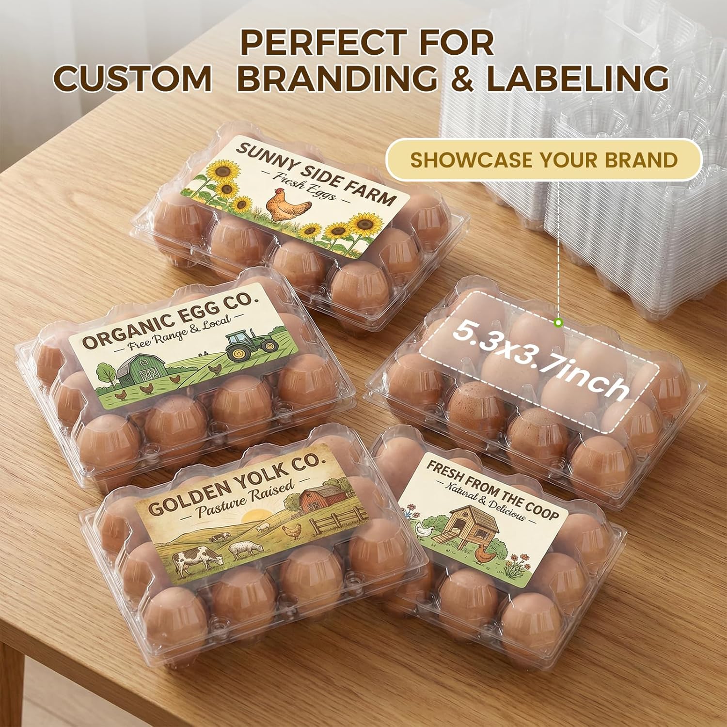 60 PCS 12 Count Plastic Egg Cartons, with 60PCS Date Labels, Clear Reusable Egg Containers Holds for Fresh V1258-DP02-WO-154