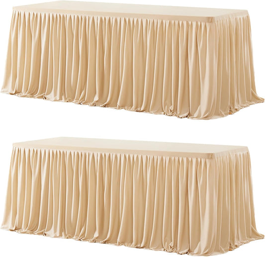 2 Pack Champagne Rectangle Table Clothes for 6 Foot Tables, Polyester Fitted Tablecloths 6t Stretch Table V1258-DP02-WO-164
