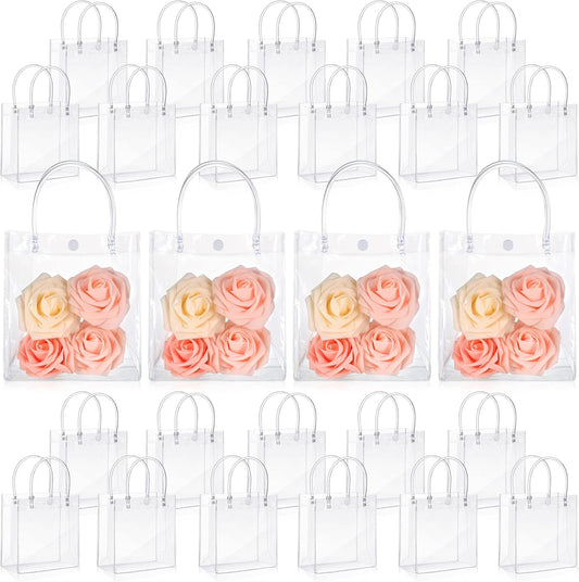 50pcs Clear Plastic Gift Bags with Handles PVC Reusable Transparent Totes Bags for Goodie Candy School V1258-DP02-WO-171