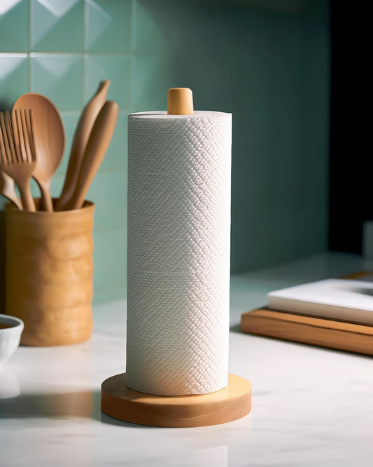 Wooden Paper Towel Holder Stand - Kitchen Paper Hanger Rack Bathroom Towel Roll Stand Organizer Simply V1258-DP02-WO-19