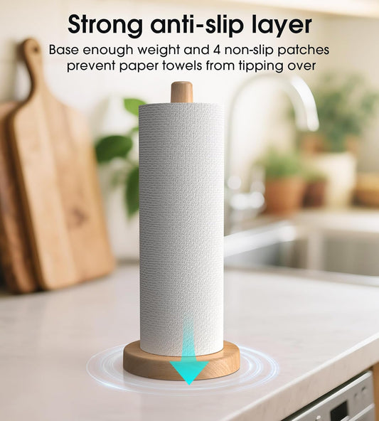 Wooden Paper Towel Holder Stand - Kitchen Paper Hanger Rack Bathroom Towel Roll Stand Organizer Simply V1258-DP02-WO-19