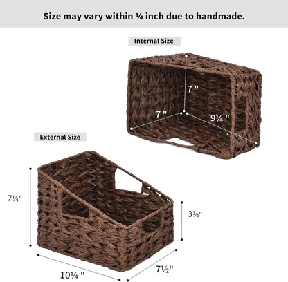 Wicker Storage Baskets, Waterproof Wicker Basket with Handles, Trapezoid Woven Storage Bins for Organizing, V1258-DP02-WO-190