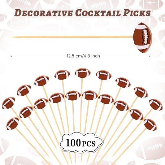 100 Pcs Football Toothpicks, 4.72 Inch Football Cocktail Picks for Appetizers, Long Bamboo Toothpicks, V1258-DP02-WO-191