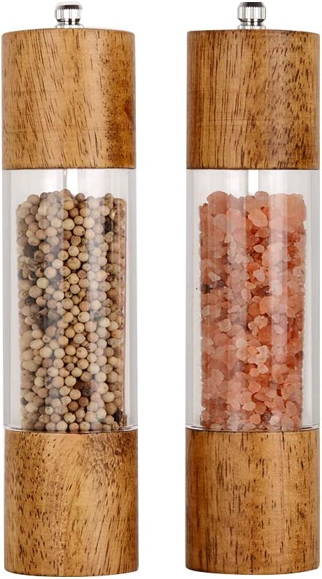 Premium Acrylic Salt and Pepper Grinder Set, Manual Salt and Pepper Mills- Wooden Shakers with Adjustable V1258-DP02-WO-198