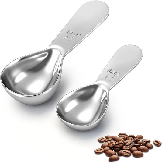 2Pcs Coffee Scoops, Premium 18/8 Stainless Steel Coffee Spoons, Set of 2 Short Handled (1 Tablespoon & 2 V1258-DP02-WO-2