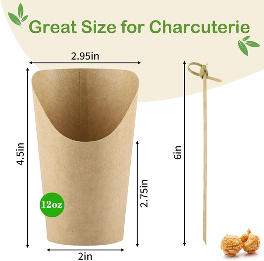 50 Pcs Charcuterie Cups with 100 Cocktail Picks, Disposable 12oz Kraft Paper Snack Cup, Appetizer Cups for V1258-DP02-WO-200
