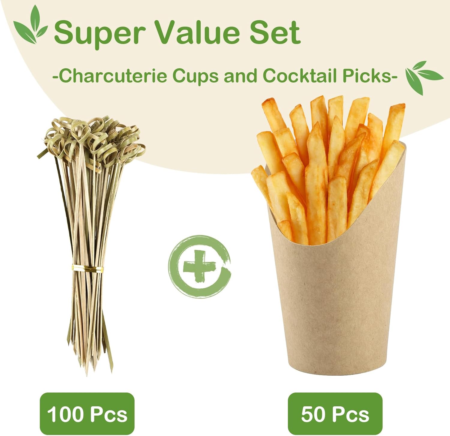 50 Pcs Charcuterie Cups with 100 Cocktail Picks, Disposable 12oz Kraft Paper Snack Cup, Appetizer Cups for V1258-DP02-WO-200