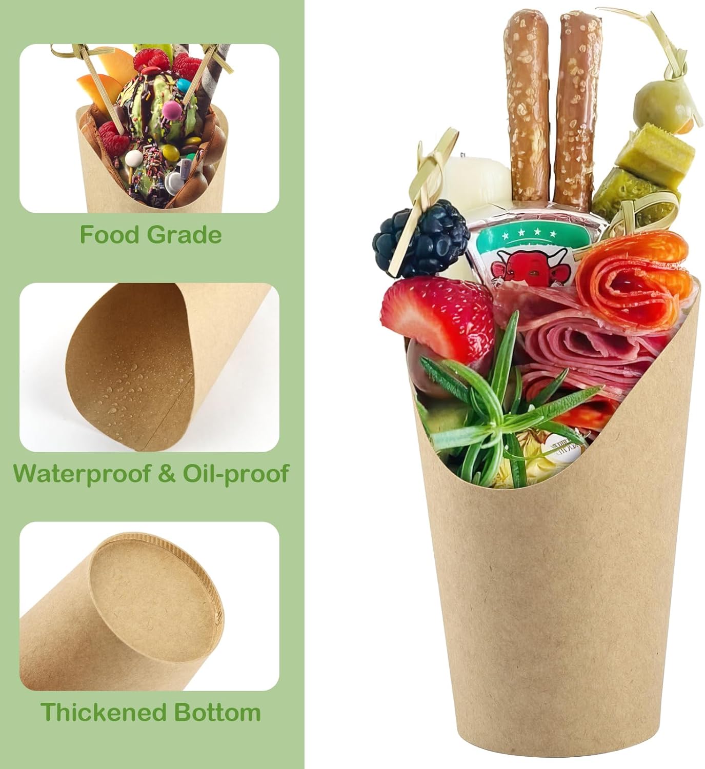 50 Pcs Charcuterie Cups with 100 Cocktail Picks, Disposable 12oz Kraft Paper Snack Cup, Appetizer Cups for V1258-DP02-WO-200