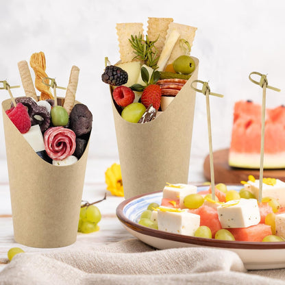 50 Pcs Charcuterie Cups with 100 Cocktail Picks, Disposable 12oz Kraft Paper Snack Cup, Appetizer Cups for V1258-DP02-WO-200