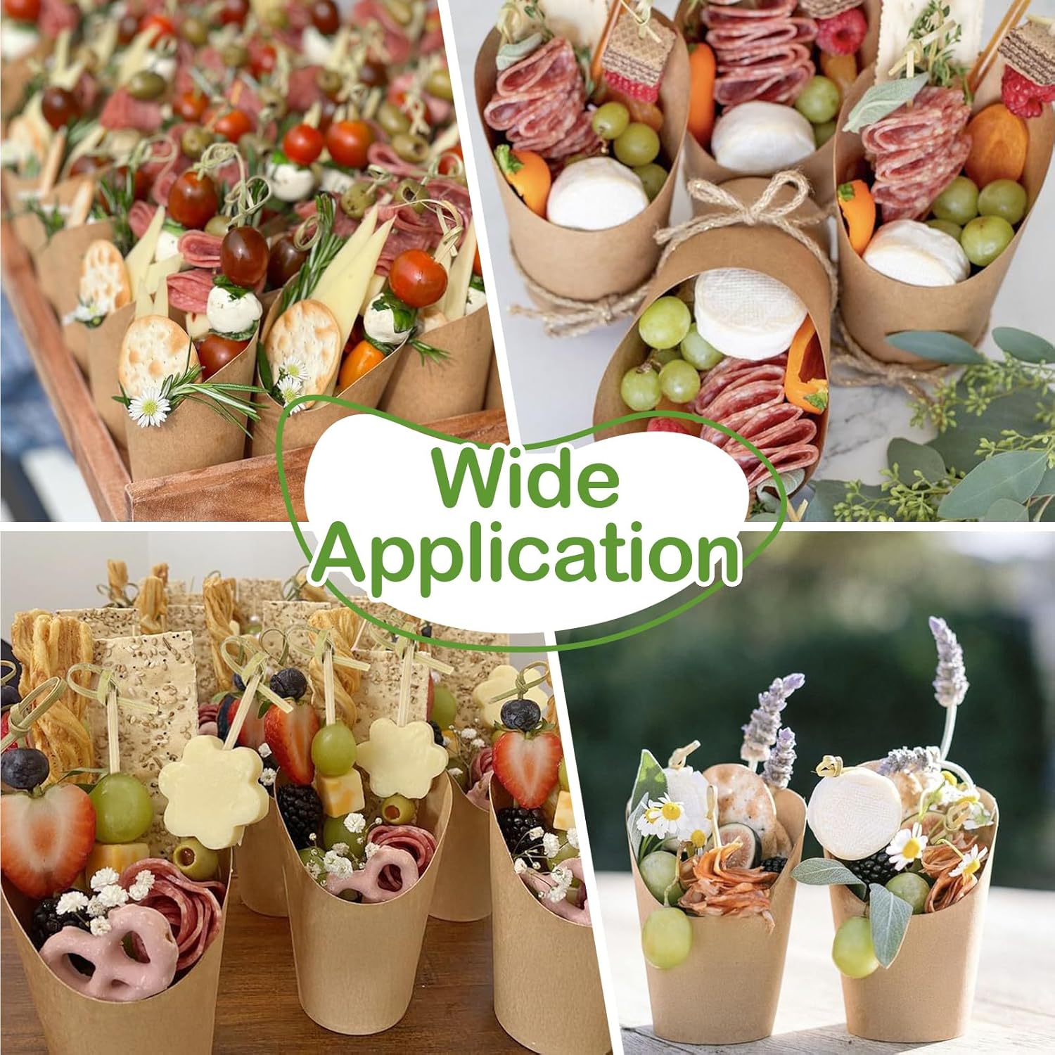 50 Pcs Charcuterie Cups with 100 Cocktail Picks, Disposable 12oz Kraft Paper Snack Cup, Appetizer Cups for V1258-DP02-WO-200