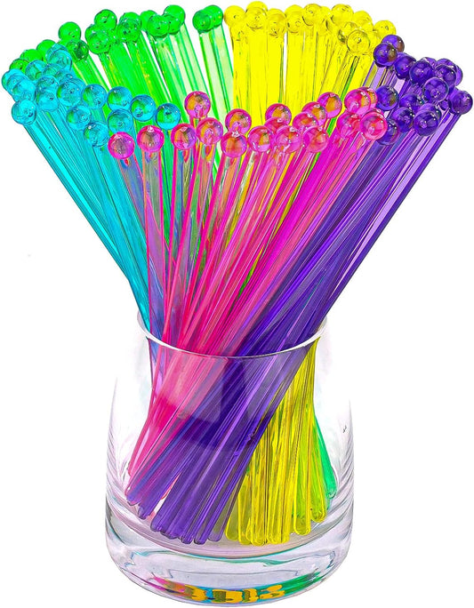 100-PCS 5 Colol Plastic Swizzle Sticks, Crystal Cake Pops, Cocktail Coffee Drink Stirrers, Stir Sticks, 7.24 V1258-DP02-WO-207