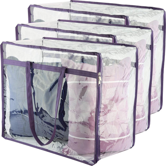 Clear Vinyl Zippered Storage Bags (3-Pack) 40L Sturdy Storage Bags for Sweaters, Blankets, Comforters, V1258-DP02-WO-210